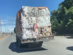 Camión reportado en la autopista Duarte por lanzar residuos a lo largo del camino