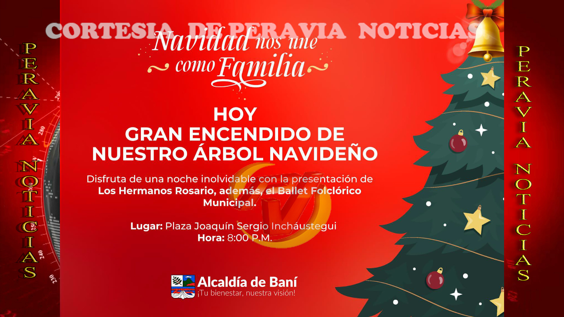 Tras ser pospuesto por condiciones climáticas, este martes en Bani realizaran acto de encendido árbol navideño