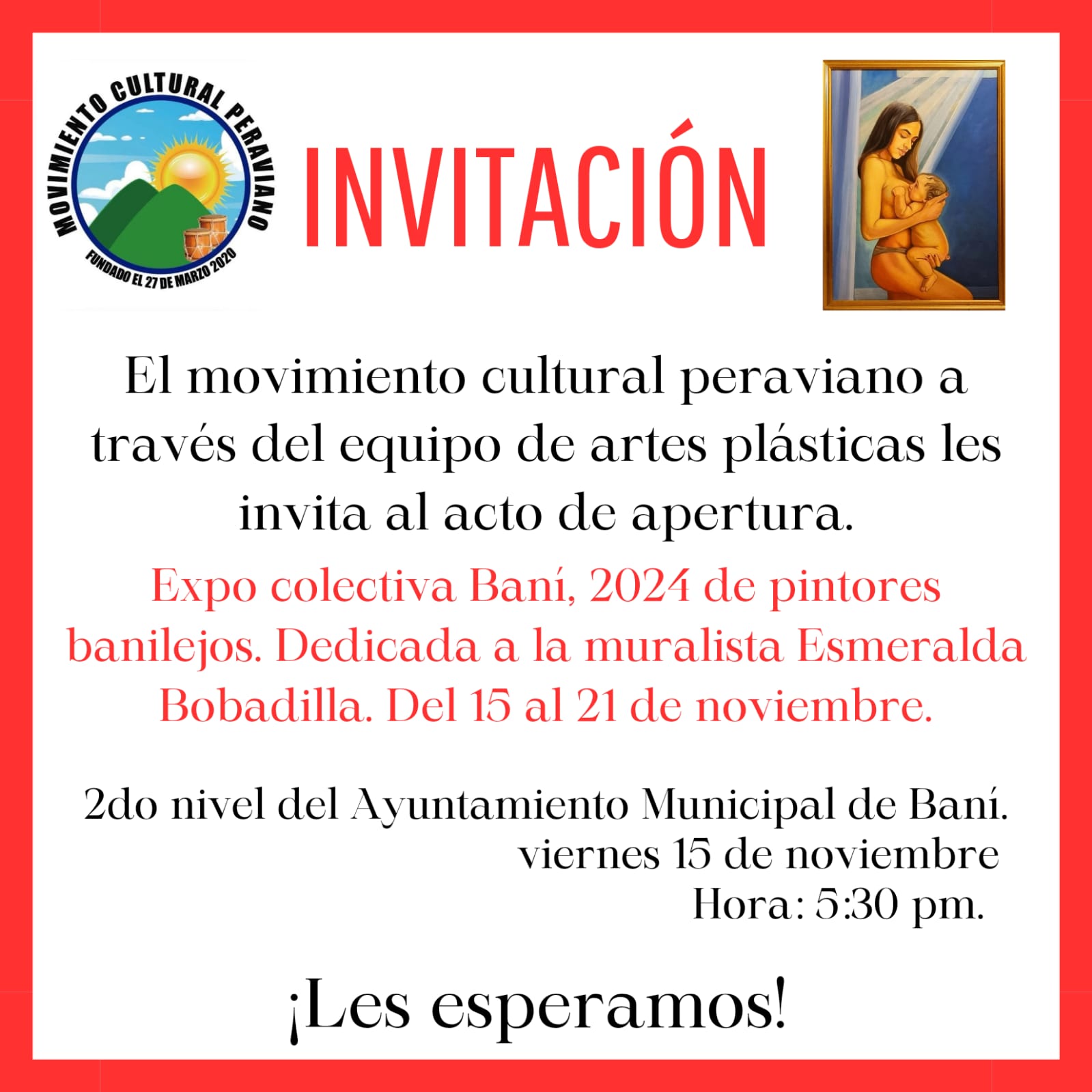 Movimiento Cultural Peraviano invita a Expo Baní 2024 de pintores banilejos